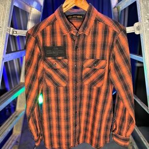 Harley-Davidson Men's Vintage Plaid Long Sleeve Woven Shirt, Orange